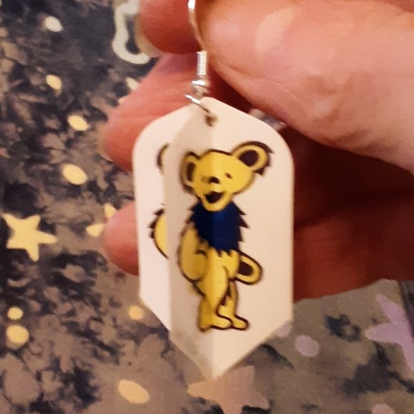 1987 Vintage Grateful Dead GDM Handcrafted Dart Flight Earrings Dancing Bears - Picture 10 of 14